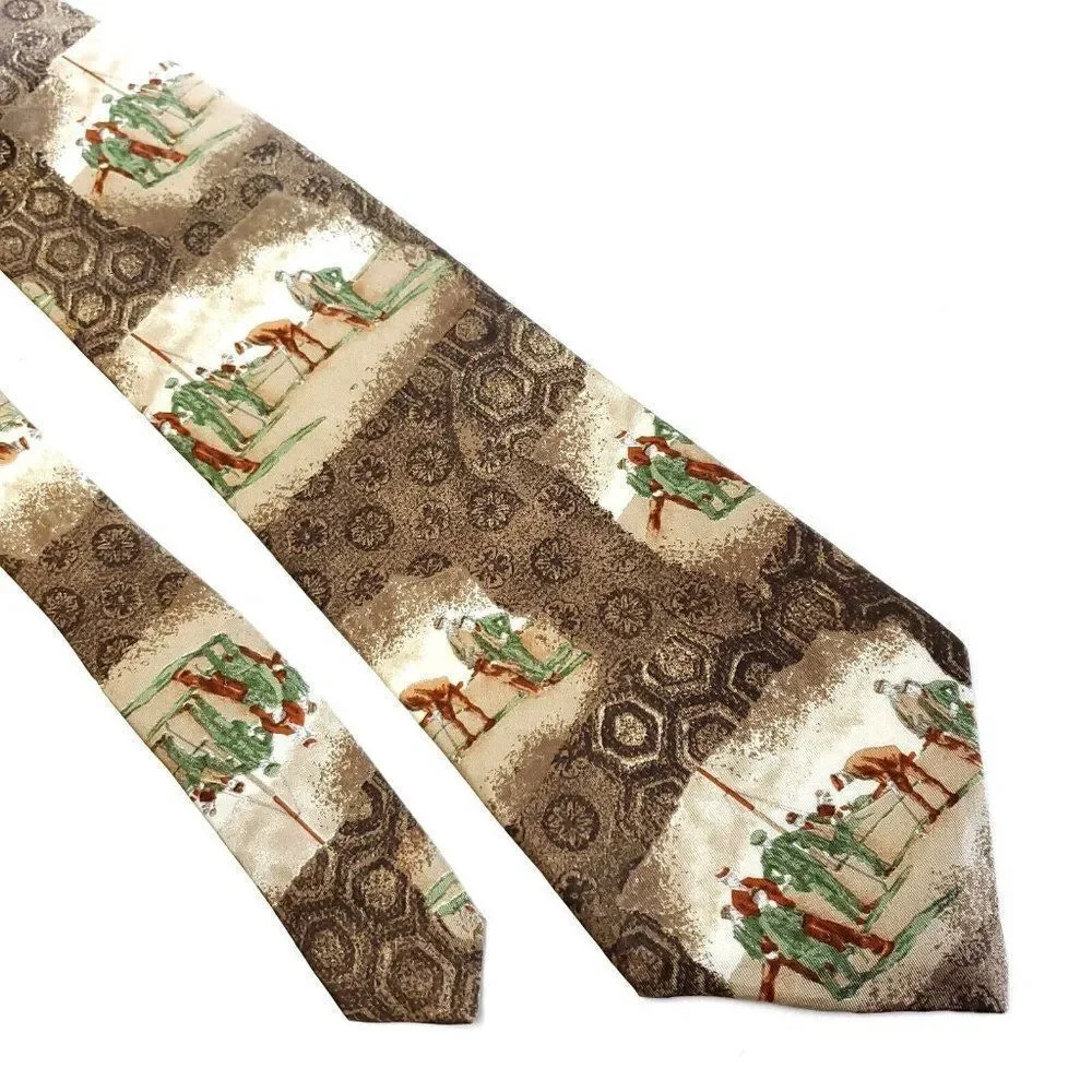 Arnold Palmer Brown‎ Beige Gold Print Wide Silk Tie